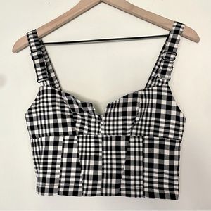 Urban Outfitters Gingham Crop Top Sleeveless Fitted Bodice Black & White Small